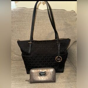 Michael Kors Black and Silver Tote Bag with Wallet